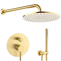 Round Bathroom Luxury Rain Mixer Set Wall Mounted Rainfall Shower Head System Brushed Gold Faucet Rough-in Valve Body and Trim