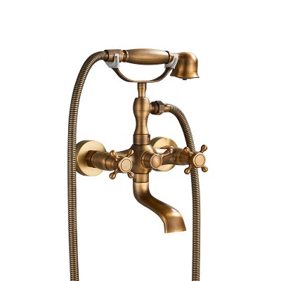 Luxury Wall Mounted Antique Brass Clawfoot Bathtub Faucet telephone style Bath Shower Water Mixer tap with Handshower