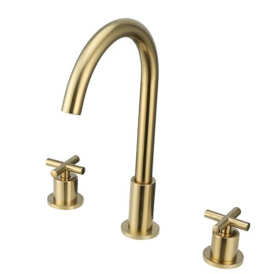 Euro-American Style Matte Gold Dual Cross Basin Faucet Widespread Bathroom Sink Tap Washing Basin Bathroom Cabinet Faucet