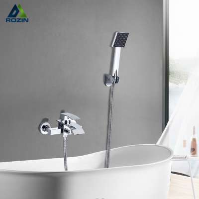 Rozin Chrome Waterfall Bathtub Faucet Wall Mount Waterfall Hot Cold Water Mixer Tap Bath Shower Faucet Tap Robinet Baignoire