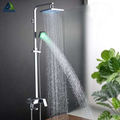 Rozin Chrome Bath Shower Faucet Set Rainfall LED Shower Head Handheld Wall Mounted 3-way Mixer Tap Bath Shower System