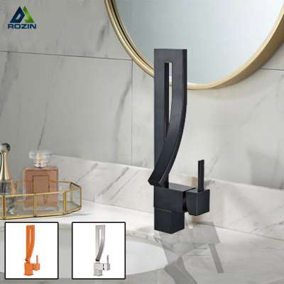 Rozin Chrome Orange Square Basin Faucets Waterfall Basin Mixer Tap Single Handle Mixer Tap 360 Rotation Toilet Basin Faucet