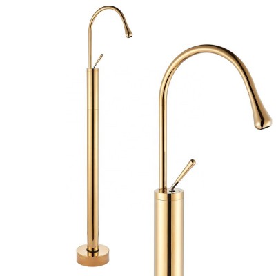 Luxury Golden Polished Bathroom Tub Mixer Faucet Single Lever Handle HIgh Arc Spout Bathtub Tap Floor Standing Mounted