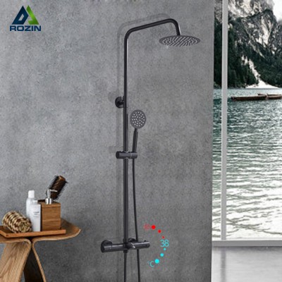 Rozin Black Thermostatic Shower Faucet Bathtub Thermostatic Control Shower System Kit Hot Cold Temperature Faucets Shower