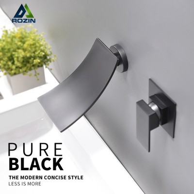 Matte Black Waterfall Basin Faucets Wall Mount Waterfall Faucet Single Handle Mixer Tap Bathroom Waterfall Basin Faucet