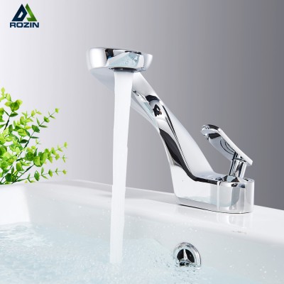 Rozin Chrome Basin Sink Faucet Single Lever Hot Cold Water Tap Deck Mounted Brass Bathroom Mixers Single Hole Tap