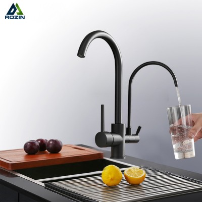 Rozin Matte Black Filtered Kitchen Faucet Crane 360 Rotation Deck Mounted Water Filter Tap Sink Mixer Kitchen Faucet