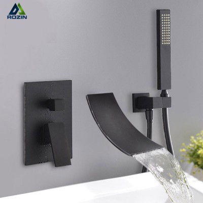 Rozin Matte Black Chrome Waterfall Bathtub Shower Faucet Wall Mount Hot Cold Water Mixer Bath Shower Faucet Tap