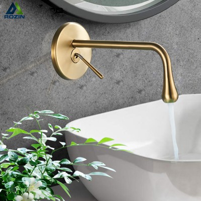 Rozin Brushed Gold Bathroom Basin Sink Faucet Single Lever Hot Cold Water Tap Wall Mounted Brass Bathroom Mixers Single Hole Tap