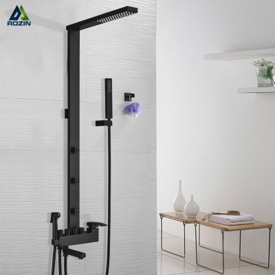 Rozin Matte Black Shower Faucet Kit Bathroom Shower Column Rainfall Massage SPA Jets Bidet Shower With Tub Spout