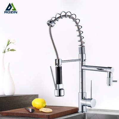 Factory Wholesale Price High Quality Chrome Brass Spring Kitchen Sink Faucet with Pull Down Sprayer Hot Cold Mixer Tap Torneira