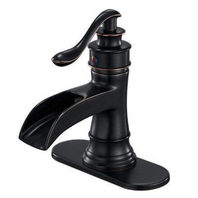 Commercial Waterfall Spout Single Handle Bathroom Sink Faucet Basin Mixer Tap Oil Rubbed Bronze Black Basin Mixer Faucet