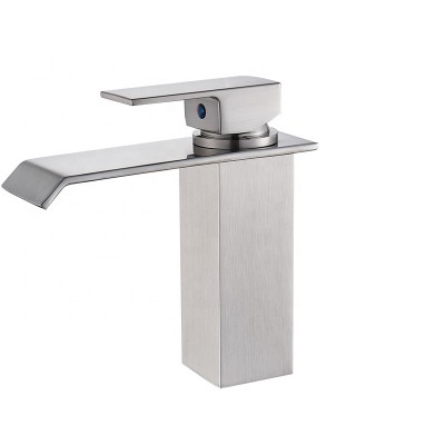 Brushed Nickel Waterfall Basin Sink Faucet Single Lever One Hole Deck Mount Bathroom Mixer Tap Washroom Single Crane Handle Tap