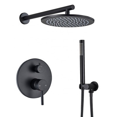 Matte Black Shower Faucet Brass Rainfall Concealed Shower Mixer Tap In-wall 8/10/12" Rain Shower Head Diverter Mixer Valve