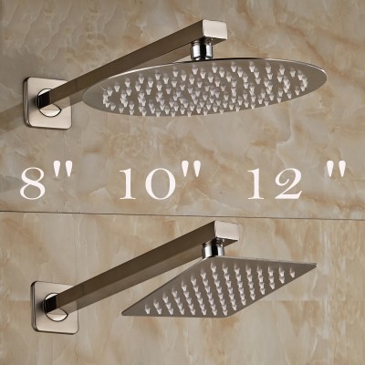 Brushed Nickel Wall Mount Shower Arm 6 8 10 12 Inch Rainfall Stainless Steel Square Round Shower Head