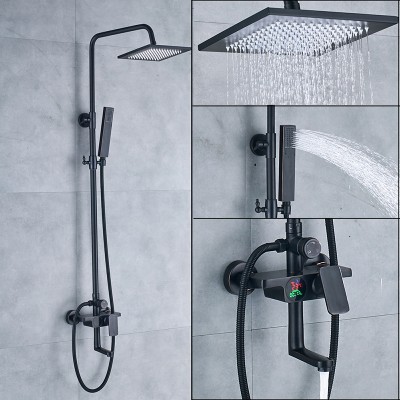 Black Bronze Rainfall Shower Mixer Faucet Temperature Display Bath Shower Set Single Handle with Handshower 360 Rotate Tub Spout